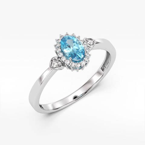 Pierścionek z białego złota z topazem i diamentami
