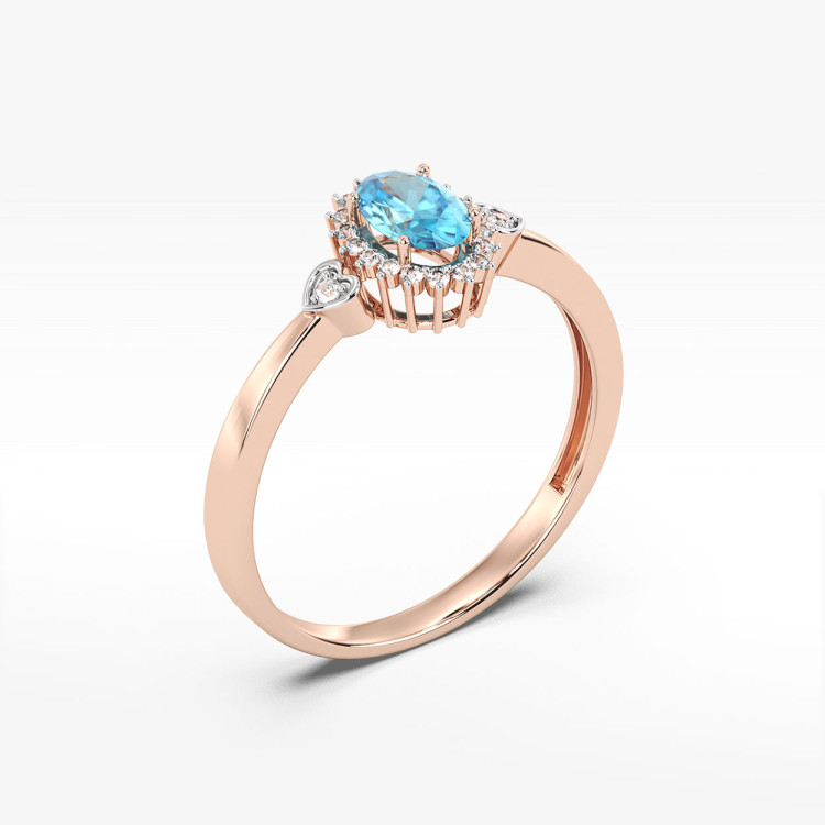 Pierścionek z różowego złota z topazem i diamentami