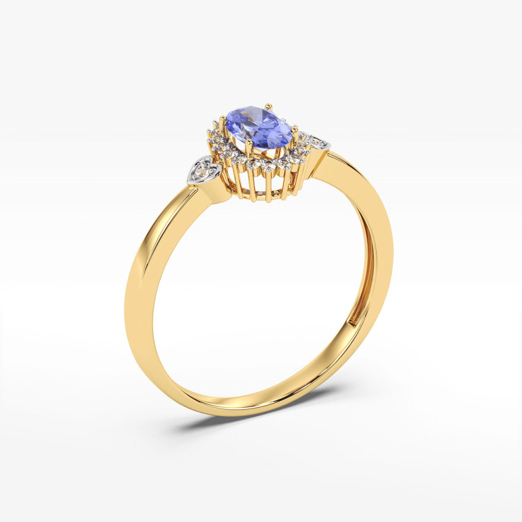 Pierścionek ze złota z tanzanitem i diamentami