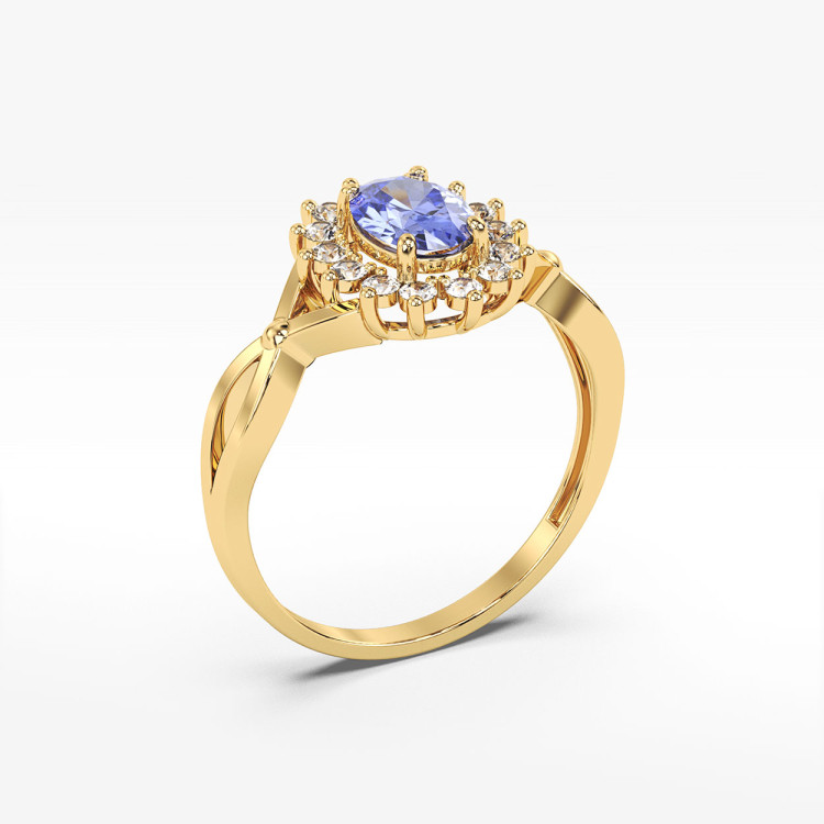 Pierścionek z tanzanitem i diamentami