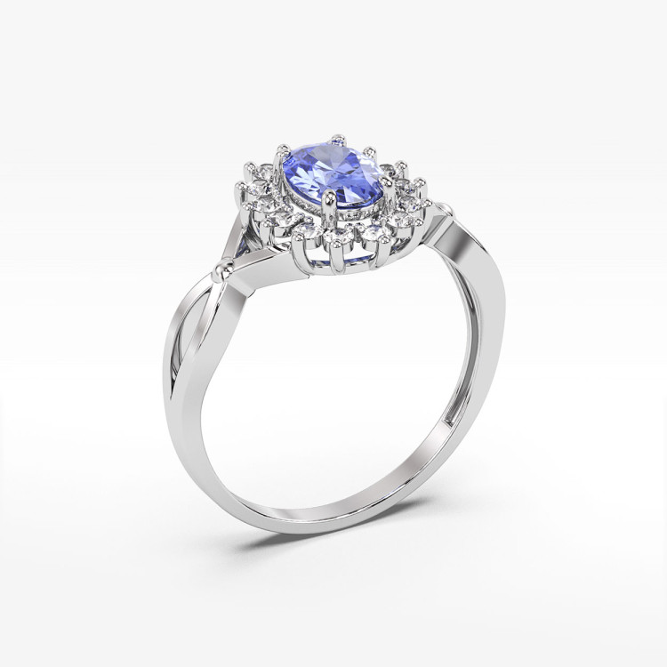 Pierścionek z tanzanitem i diamentami