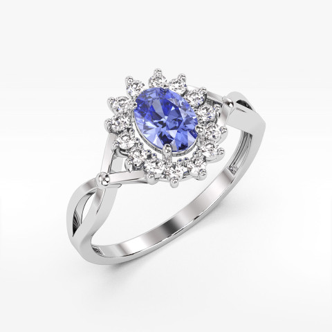 Pierścionek z tanzanitem i diamentami