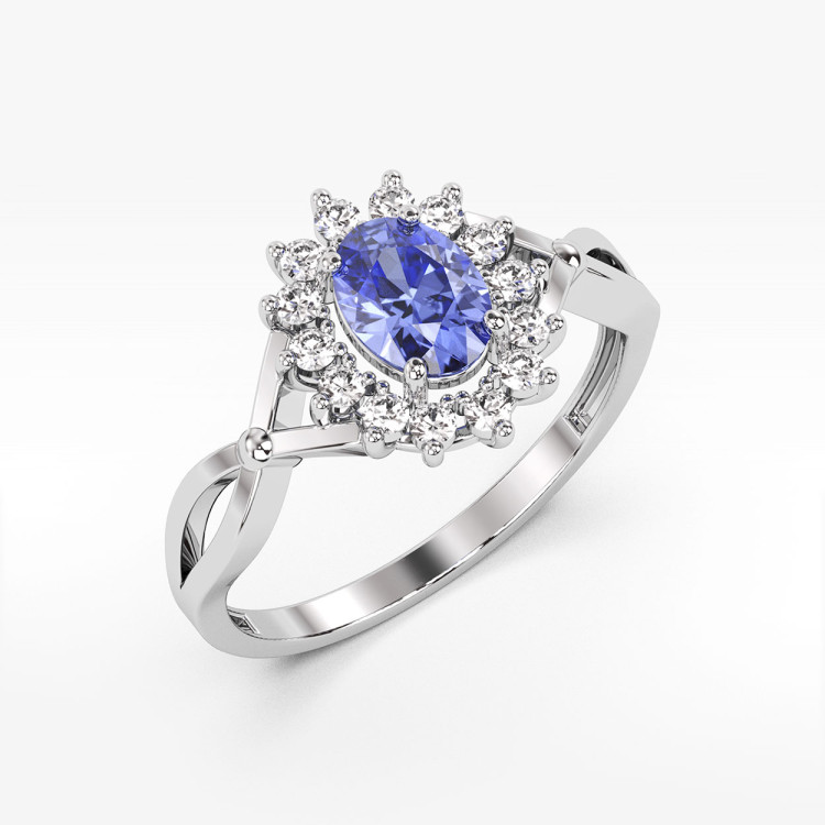 Pierścionek z tanzanitem i diamentami