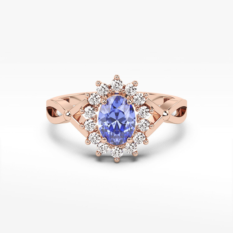 Pierścionek z tanzanitem i diamentami