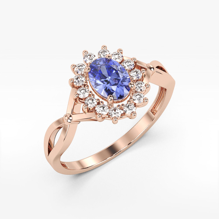 Pierścionek z tanzanitem i diamentami