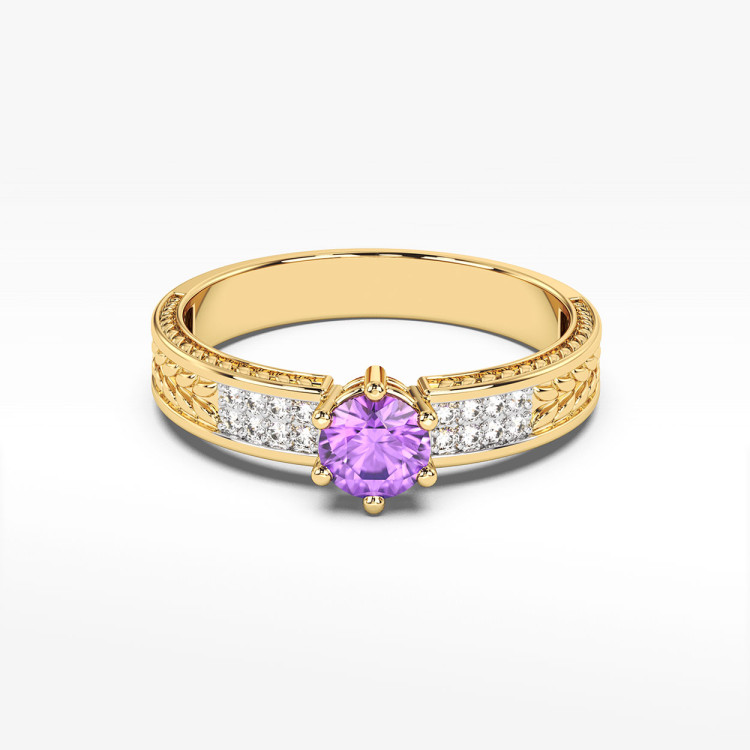 Pierścionek z ametystem i diamentami