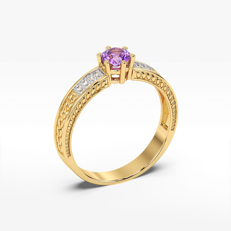 Pierścionek z ametystem i diamentami