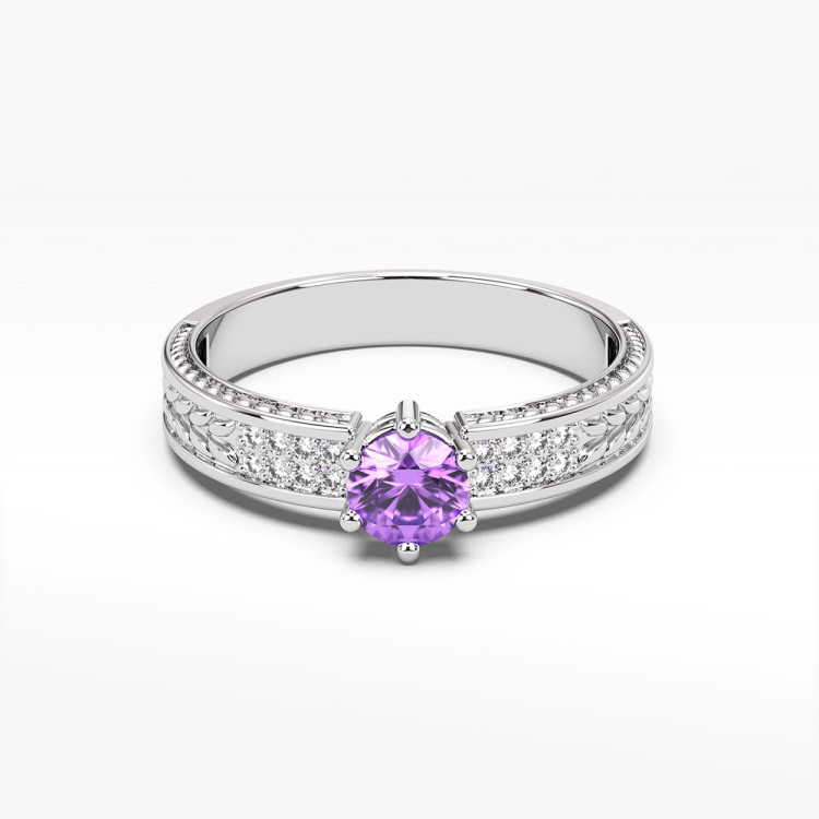 Pierścionek z ametystem i diamentami
