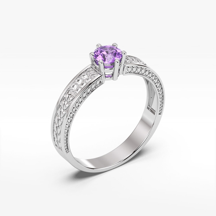 Pierścionek z ametystem i diamentami