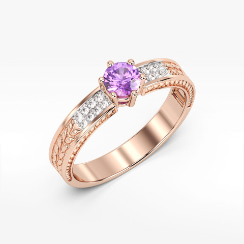 Pierścionek z ametystem i diamentami