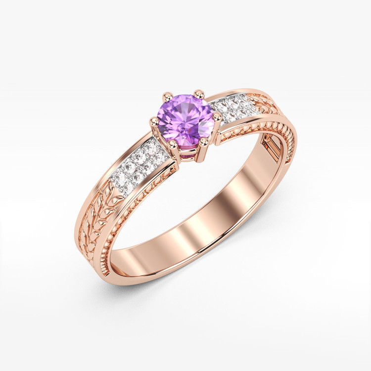 Pierścionek z ametystem i diamentami