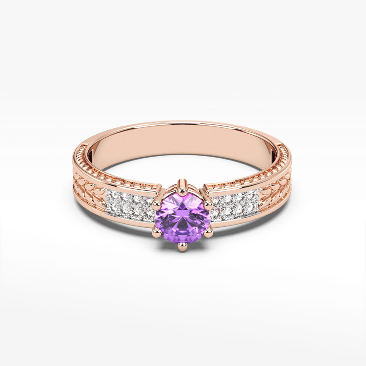 Pierścionek z ametystem i diamentami
