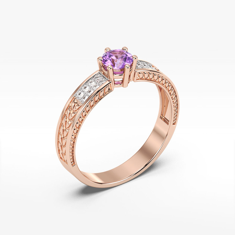 Pierścionek z ametystem i diamentami
