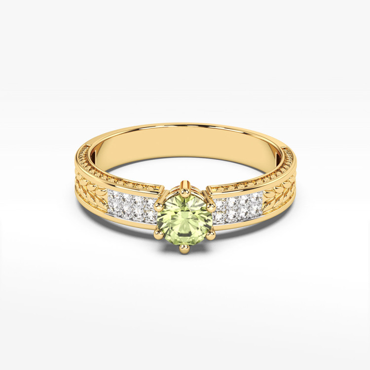 Pierścionek z oliwinem i diamentami