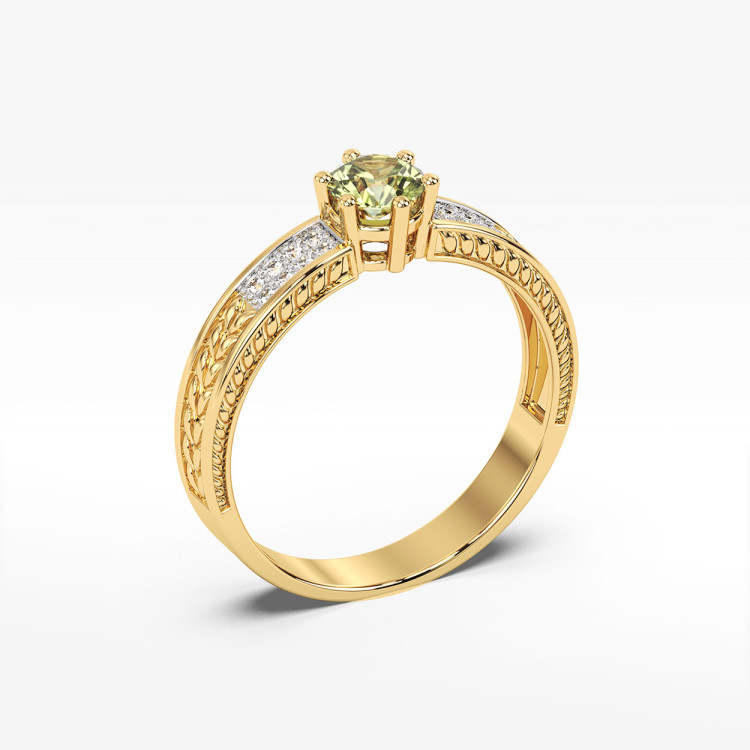 Pierścionek z oliwinem i diamentami