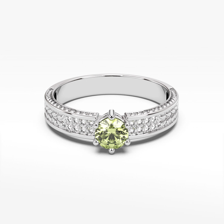 Pierścionek z oliwinem i diamentami