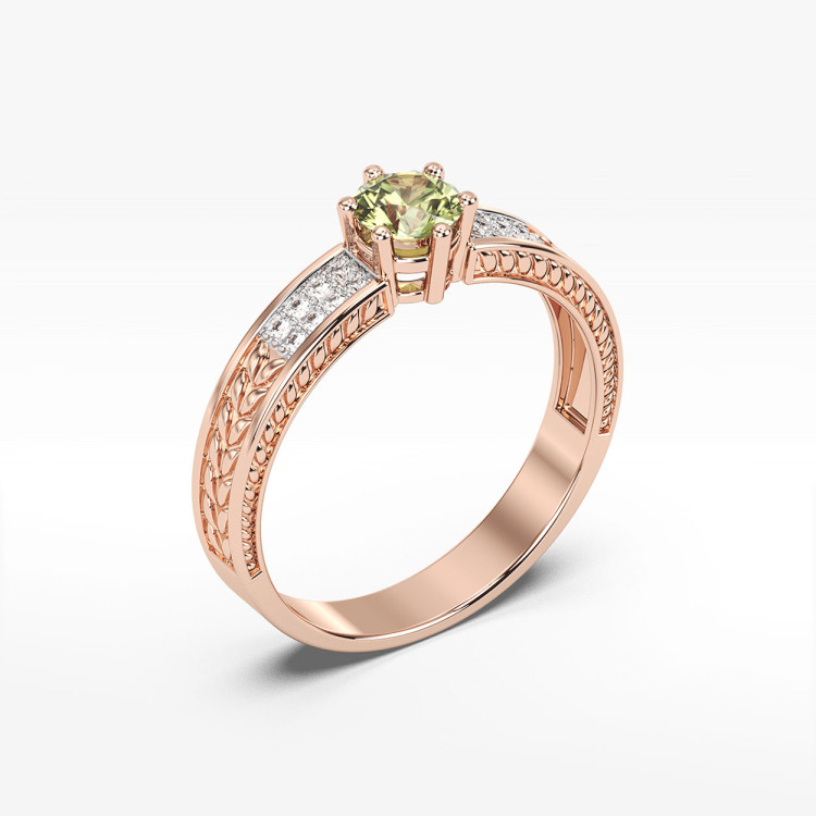 Pierścionek z oliwinem i diamentami