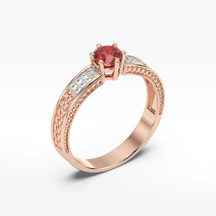 Pierścionek z rubinem i diamentami