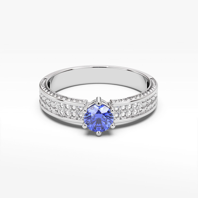 Pierścionek z tanzanitem i diamentami