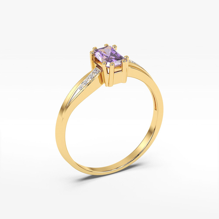 Pierścionek ze złota z ametystem i diamentami