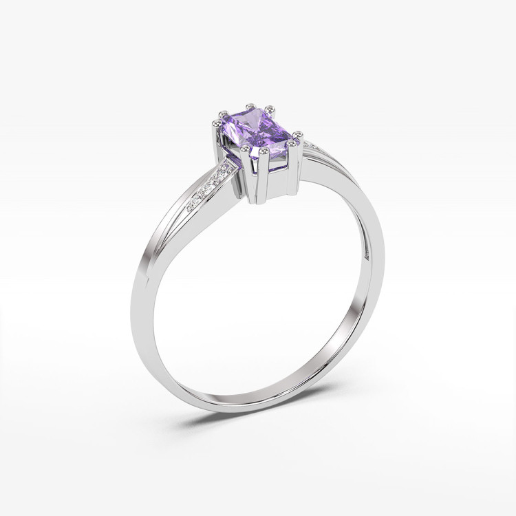 Pierścionek ze złota z ametystem i diamentami