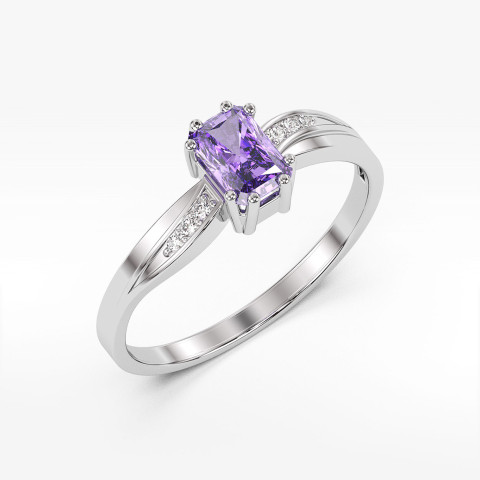 Pierścionek ze złota z ametystem i diamentami
