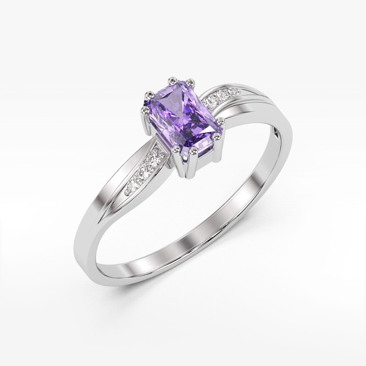 Pierścionek ze złota z ametystem i diamentami