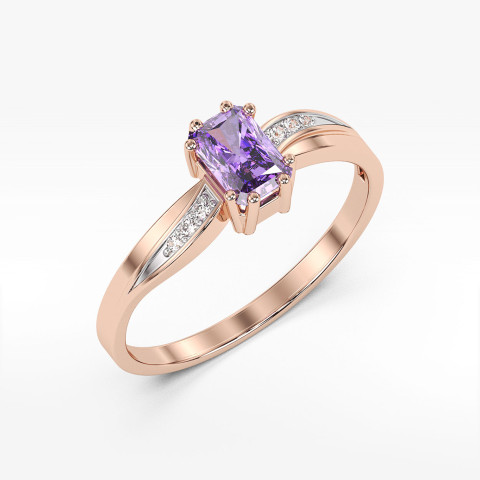 Pierścionek ze złota z ametystem i diamentami