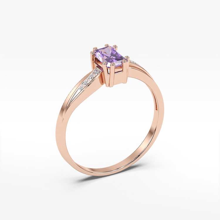 Pierścionek ze złota z ametystem i diamentami