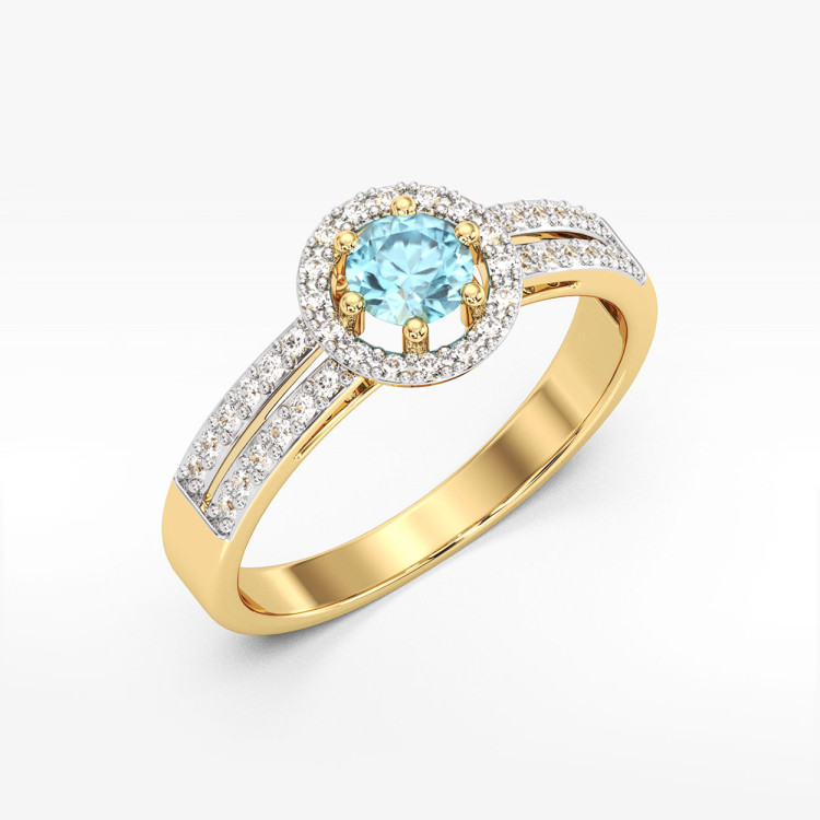 Złoty pierścionek z topazem i diamentami