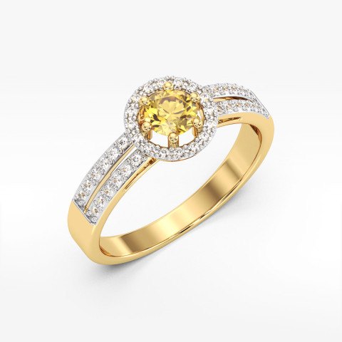 Złoty pierścionek z cytrynem i diamentami