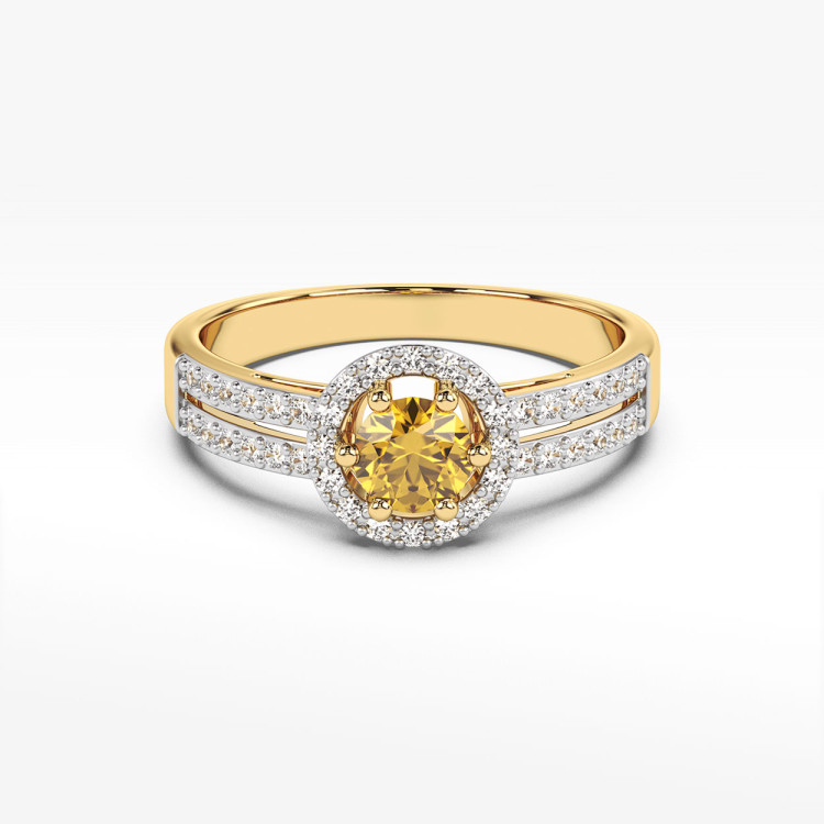 Złoty pierścionek z cytrynem i diamentami