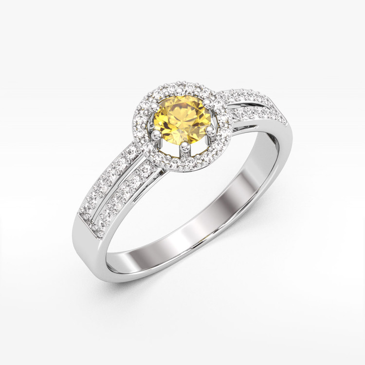 Złoty pierścionek z cytrynem i diamentami