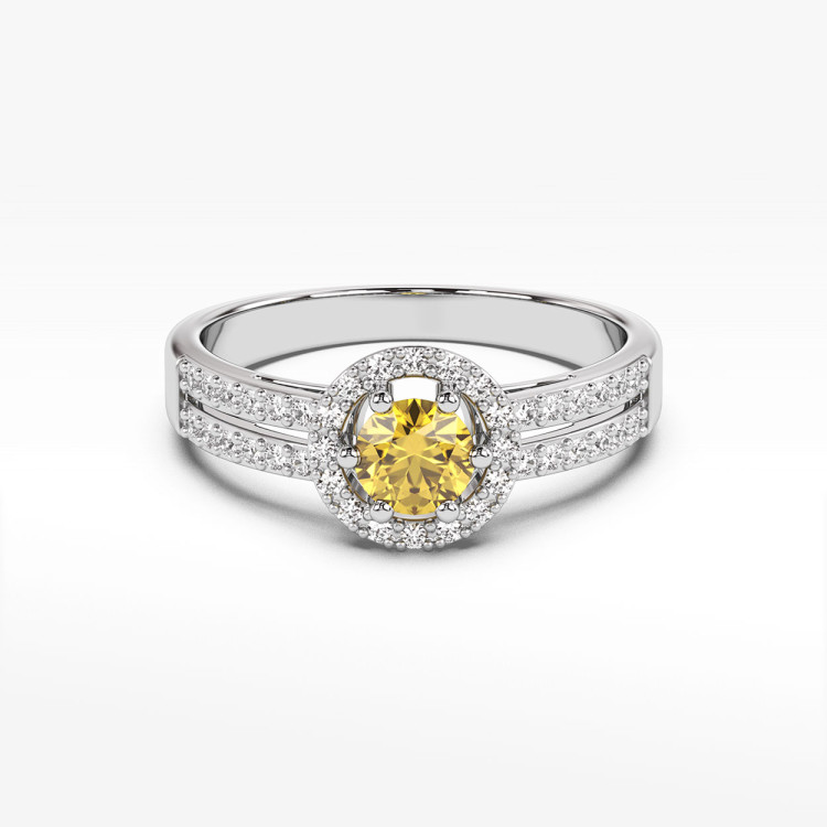 Złoty pierścionek z cytrynem i diamentami