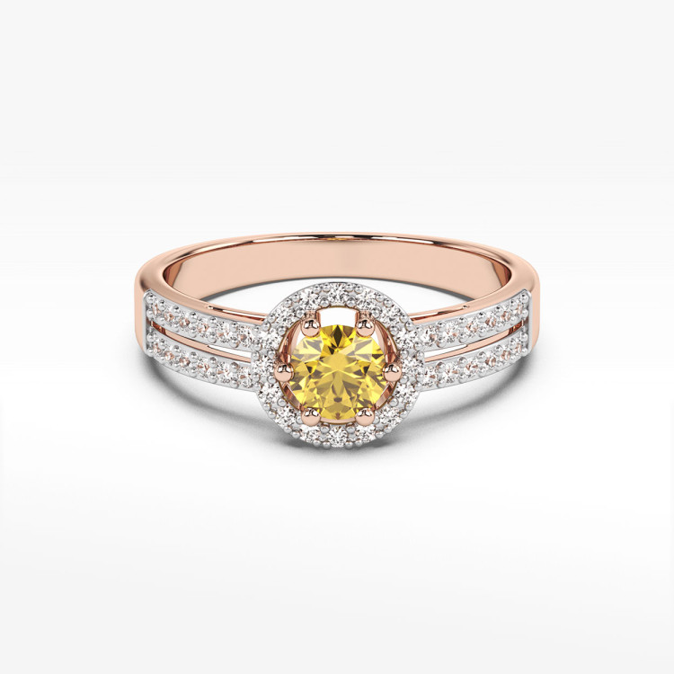 Złoty pierścionek z cytrynem i diamentami