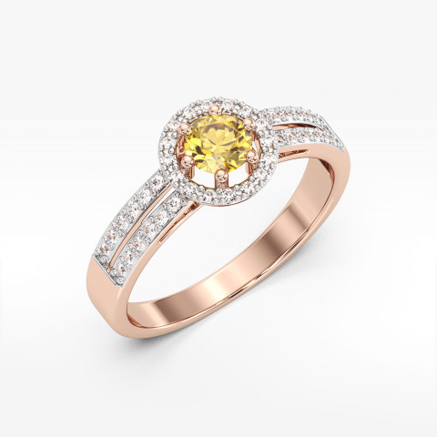 Złoty pierścionek z cytrynem i diamentami