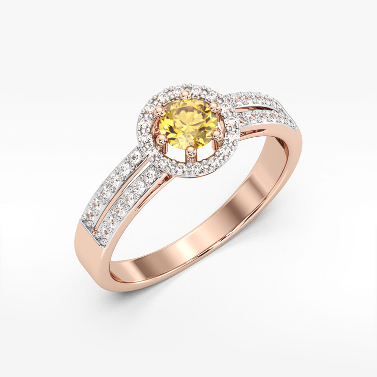 Złoty pierścionek z cytrynem i diamentami