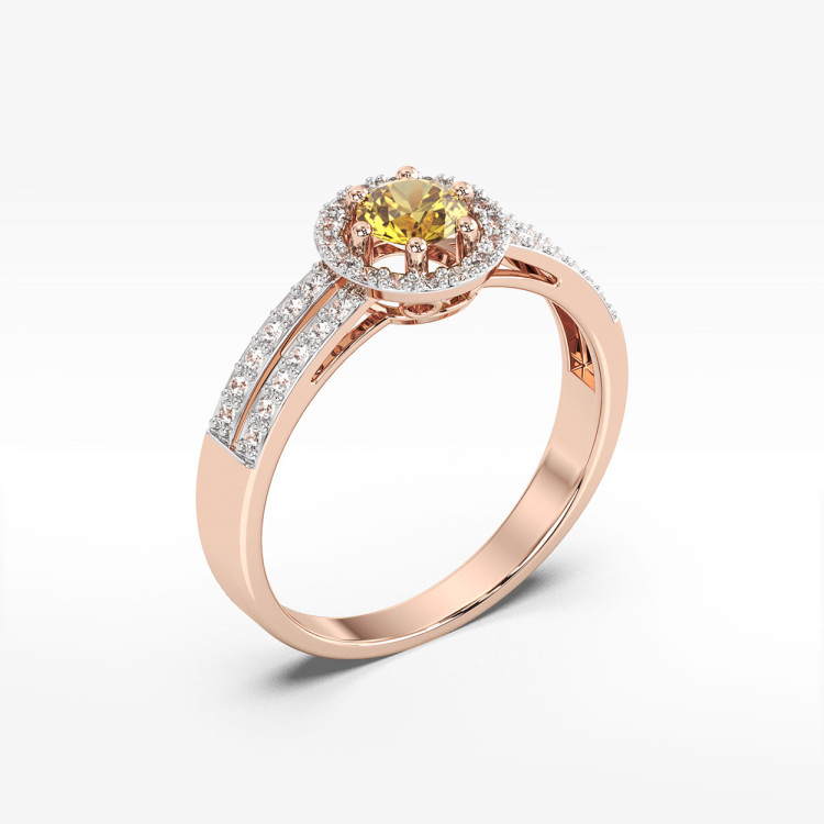 Złoty pierścionek z cytrynem i diamentami