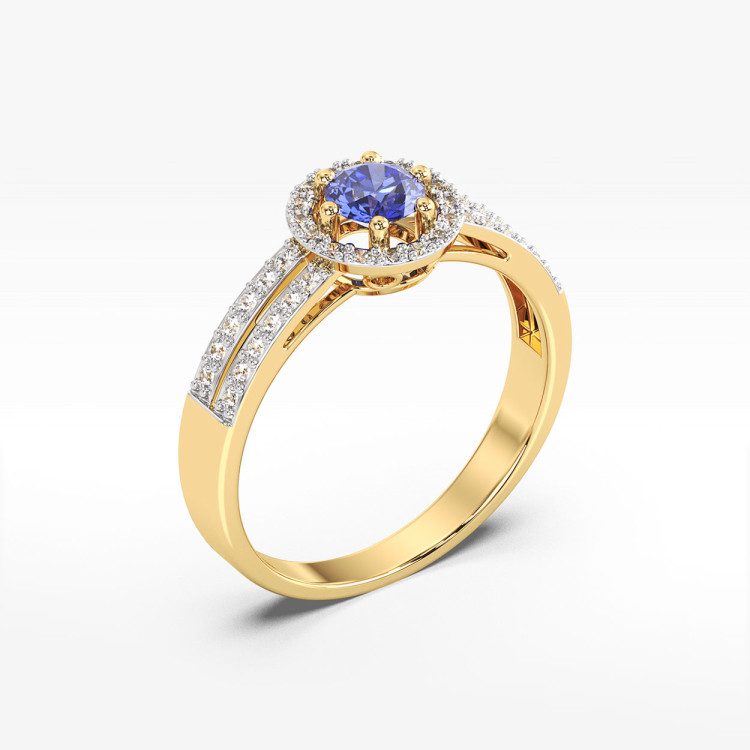 Złoty pierścionek z tanzanitem i diamentami