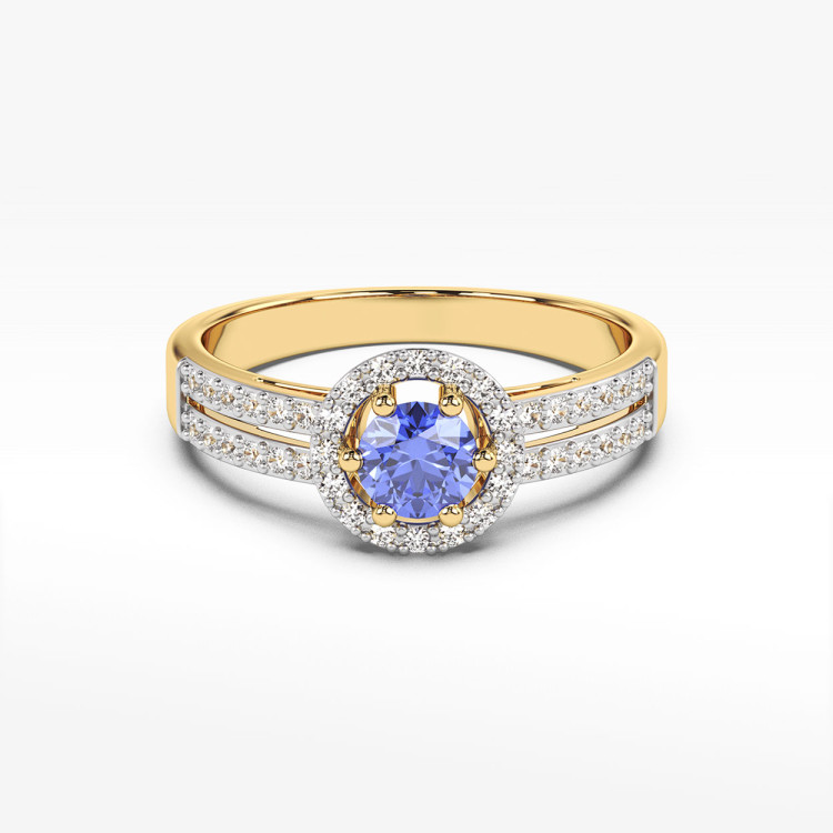 Złoty pierścionek z tanzanitem i diamentami