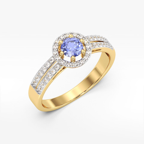 Złoty pierścionek z tanzanitem i diamentami