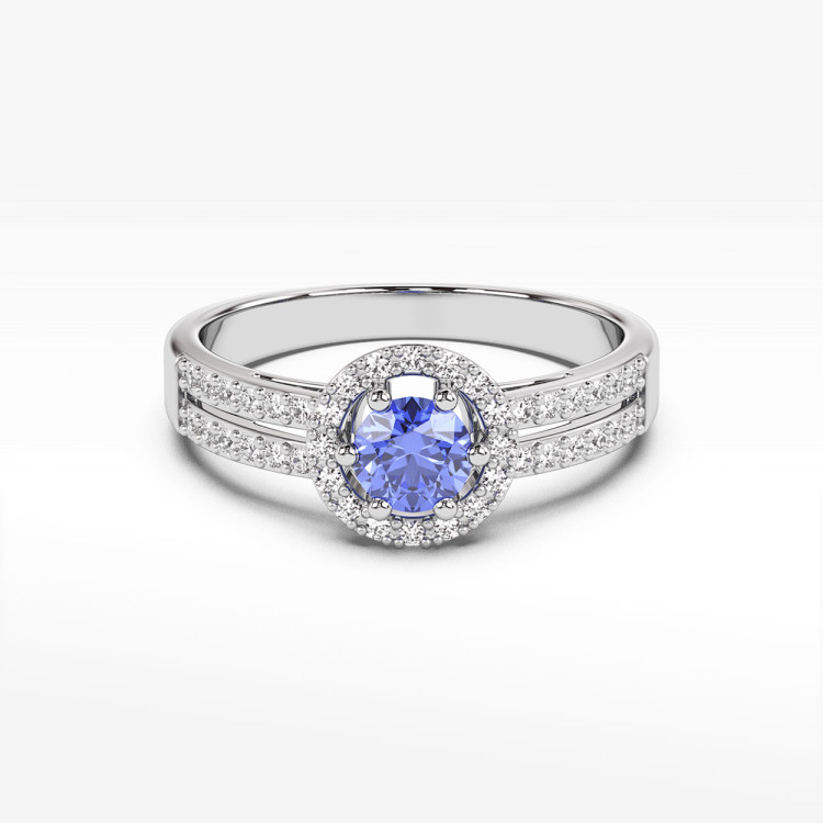 Złoty pierścionek z tanzanitem i diamentami