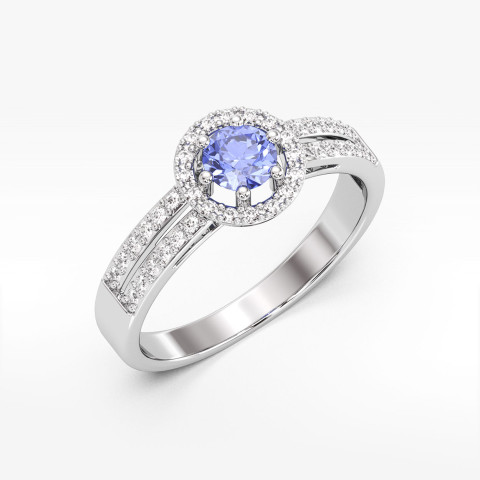 Złoty pierścionek z tanzanitem i diamentami