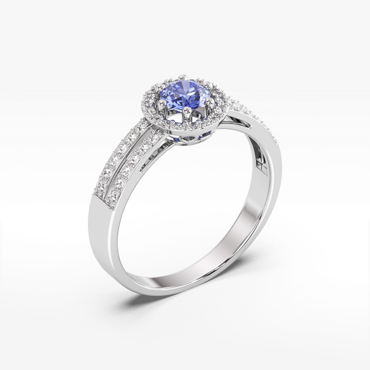 Złoty pierścionek z tanzanitem i diamentami