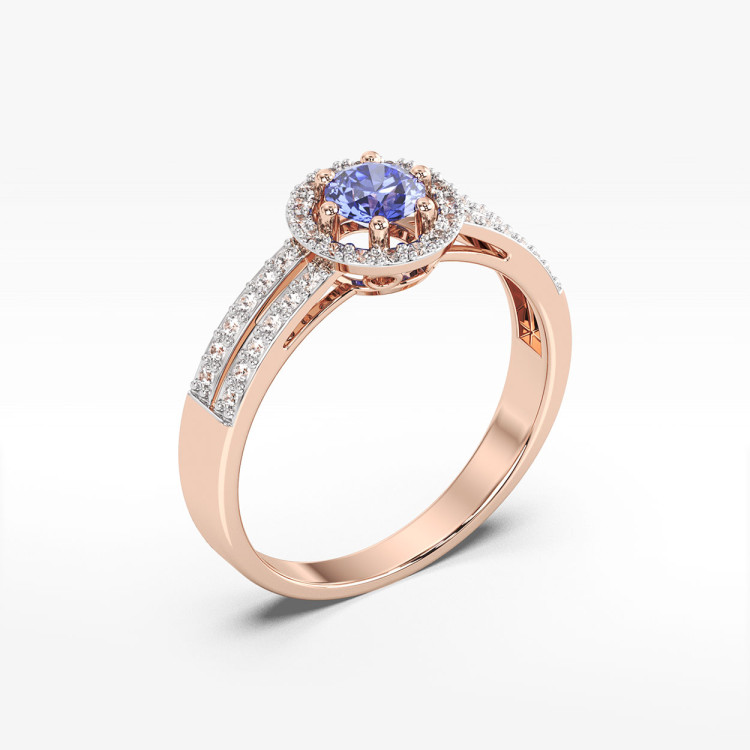 Złoty pierścionek z tanzanitem i diamentami