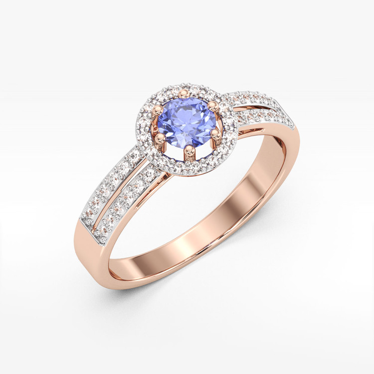 Złoty pierścionek z tanzanitem i diamentami