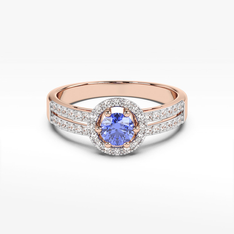 Złoty pierścionek z tanzanitem i diamentami