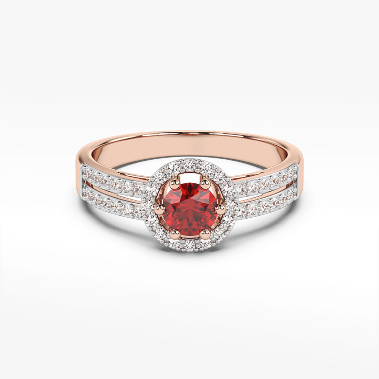 Złoty pierścionek z rubinem i diamentami