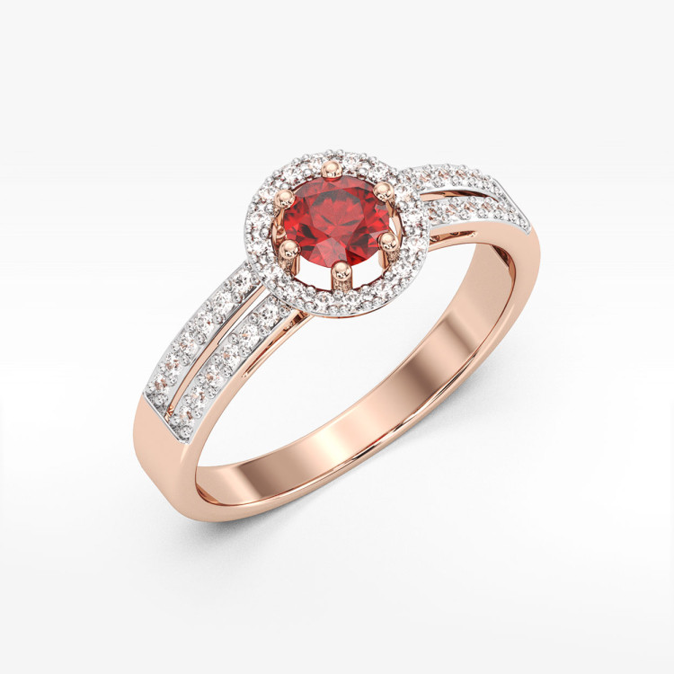 Złoty pierścionek z rubinem i diamentami