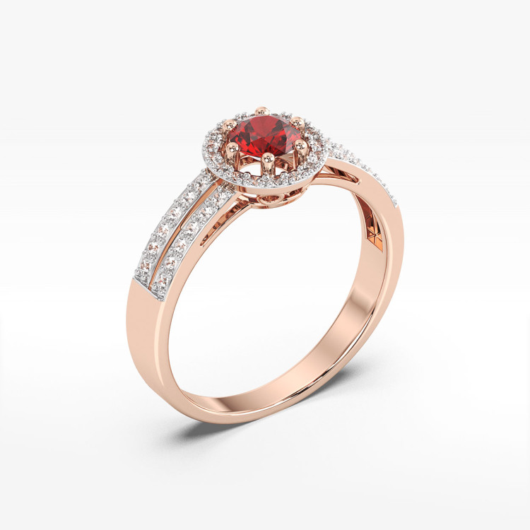 Złoty pierścionek z rubinem i diamentami